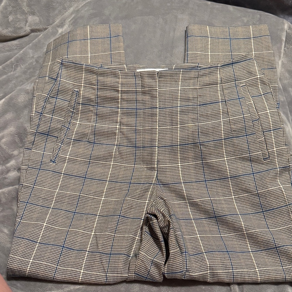 Plaid Tailored Dress Pants - Neutral Check with Blue Windowpane